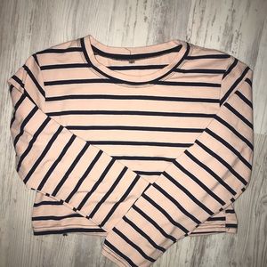 Long Sleeve Striped Cropped Shirt